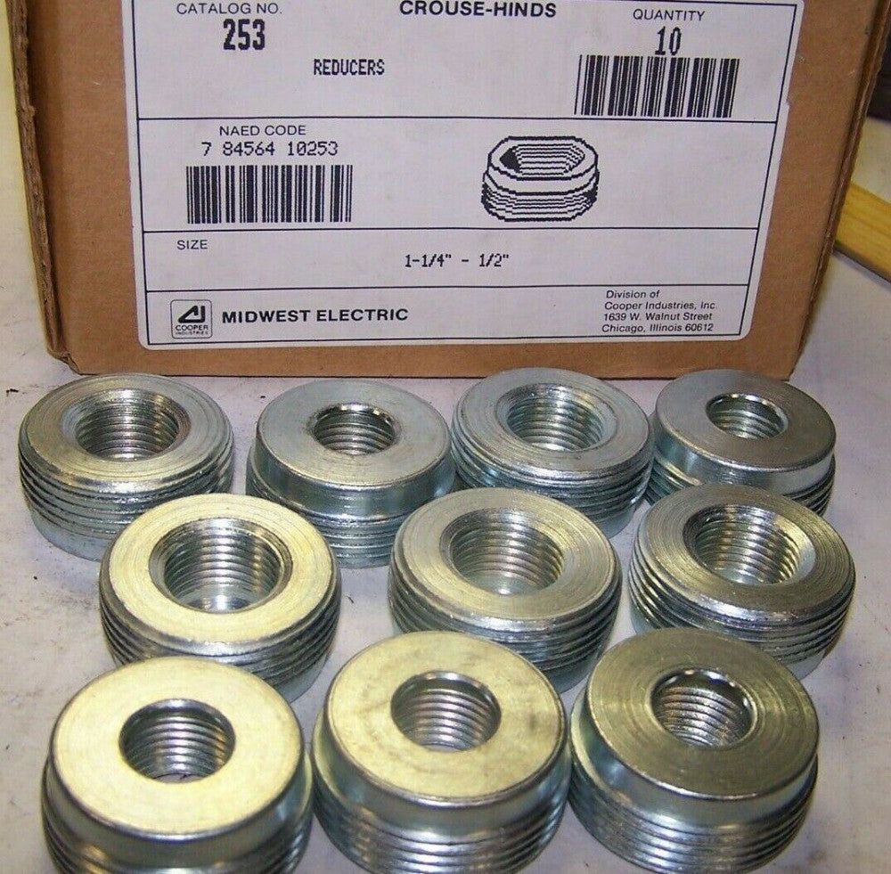 10) NEW CROUSE-HINDS 253 1 1/4" to 1/2" STEEL CONDUIT REDUCER BOX OF 10