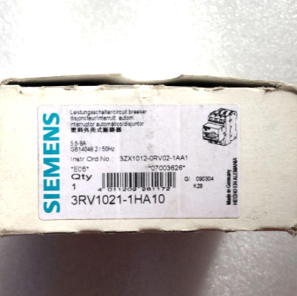 Siemens 3RV1021-1HA10 Manual Motor Starter and Enclosure Open Type 5.5-8 FLA NEW
