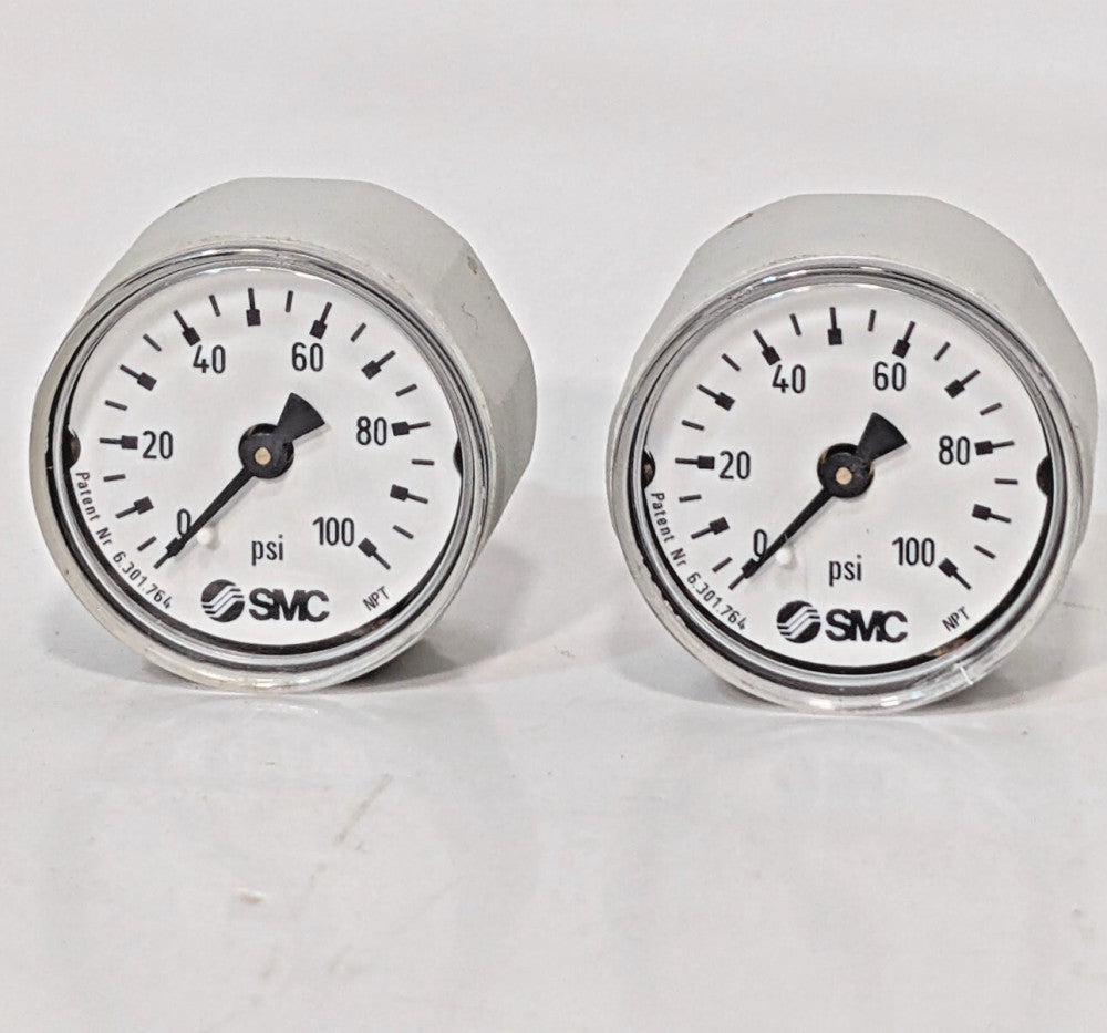 Lot of 2: SMC Pneumatics K27A-P0.7-N01M Pressure Gauges, Threaded, 0-100psi