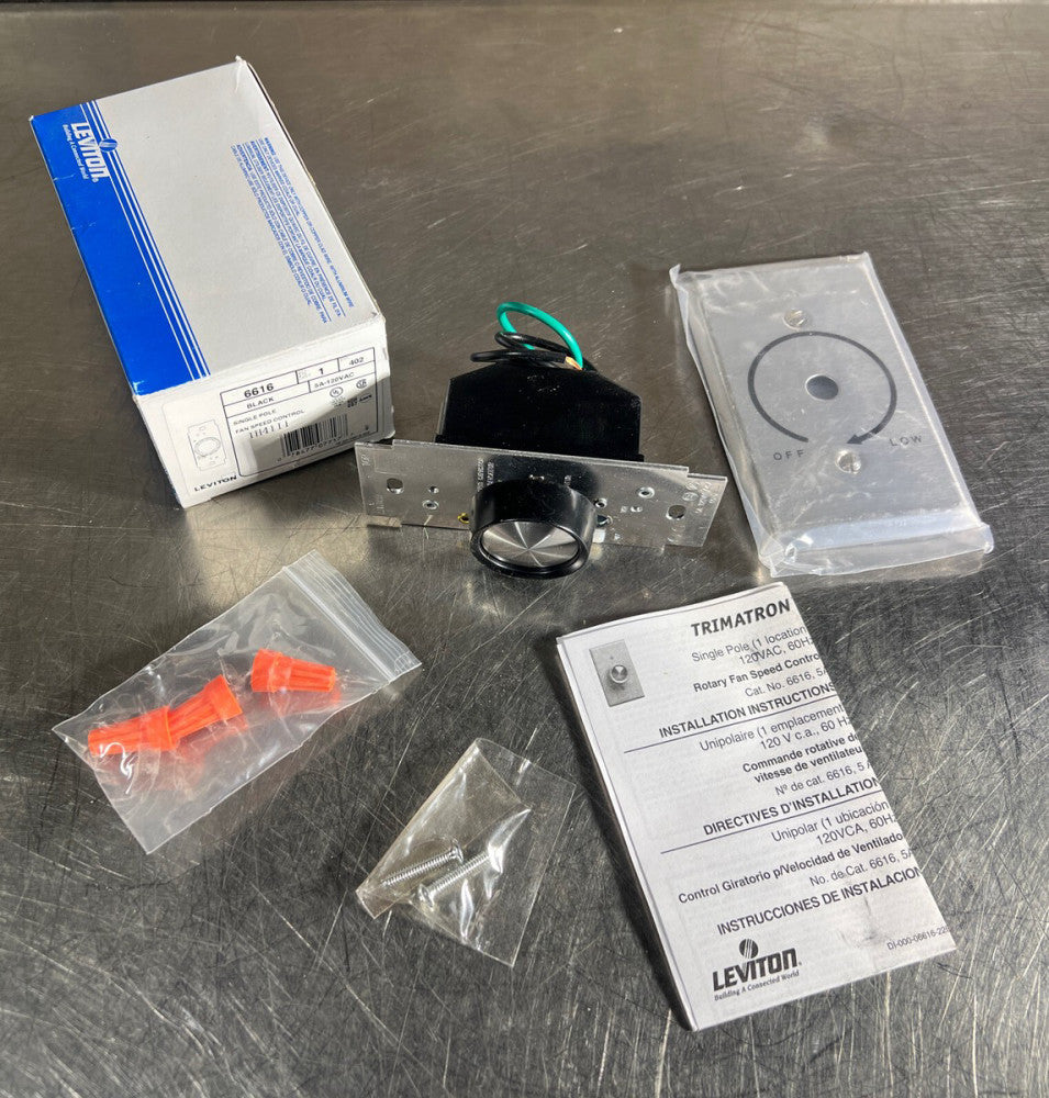 Leviton 6616 Fan Speed Control 5A-120VAC Single Pole Black Nos Surplus