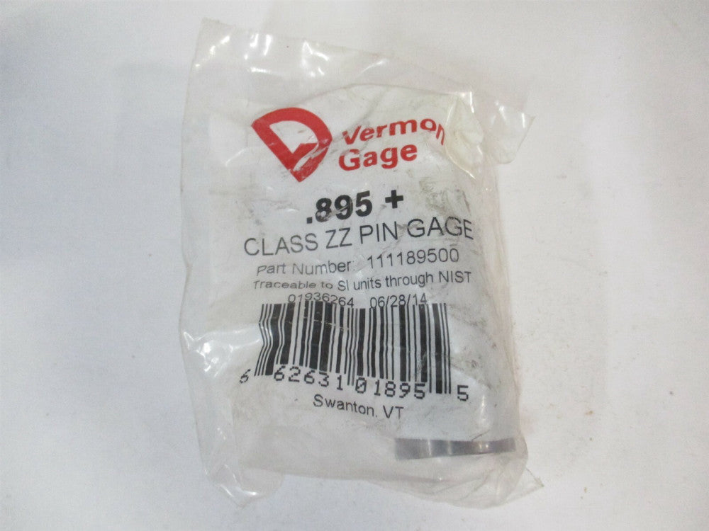 Vermont Gage (111189500) 0.895" Diam Class ZZ Plus Plug & Pin Gage 