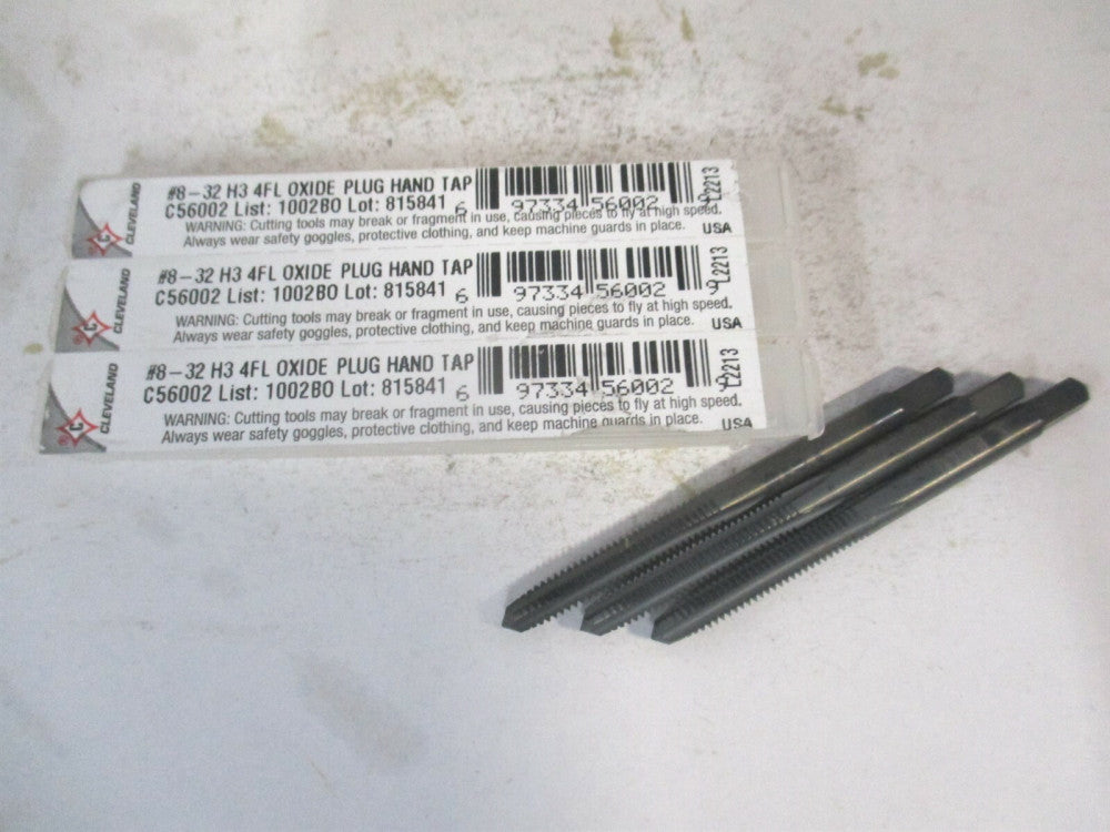 Cleveland (C56002) #8-32 Oxide HSS RH 4-FL Straight Flute Plug Hand Tap - Qty 3 