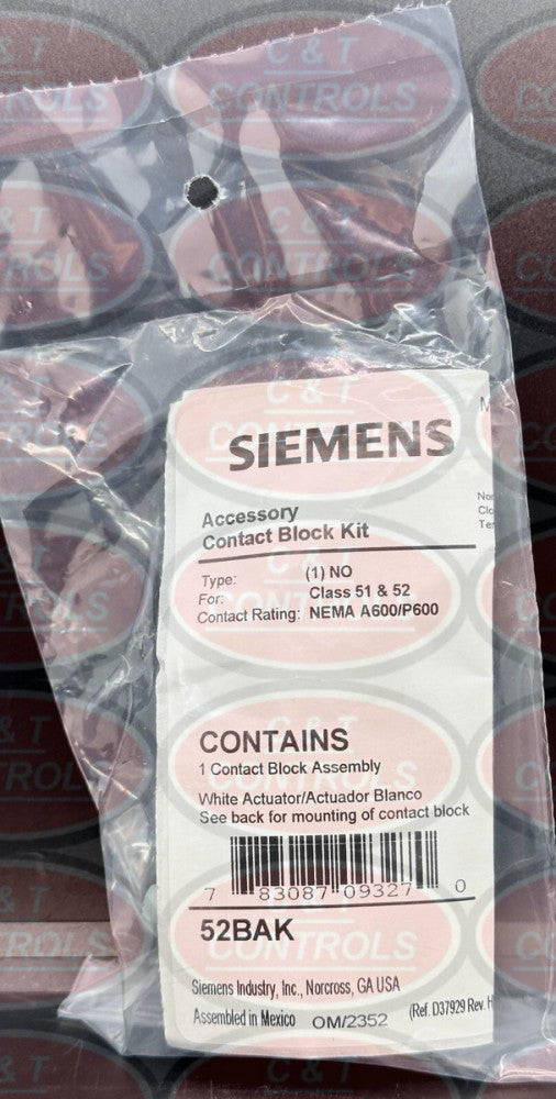Siemens 52BAK 1NO Contact Block New In Bag USA Stock