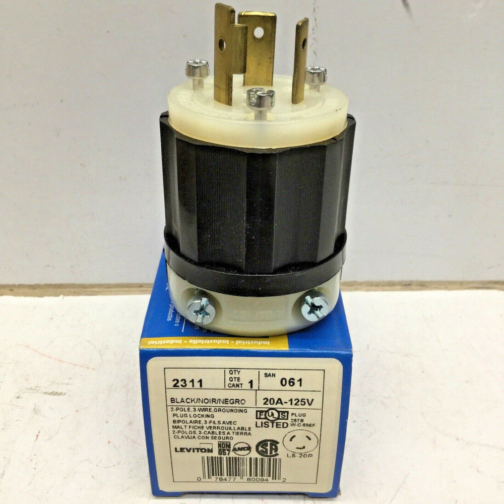 LEVITON 2311 LOCKING ELECTRICAL PLUG 20 AMP 125V 2 Pole 3 Wire BLACK L5-20P