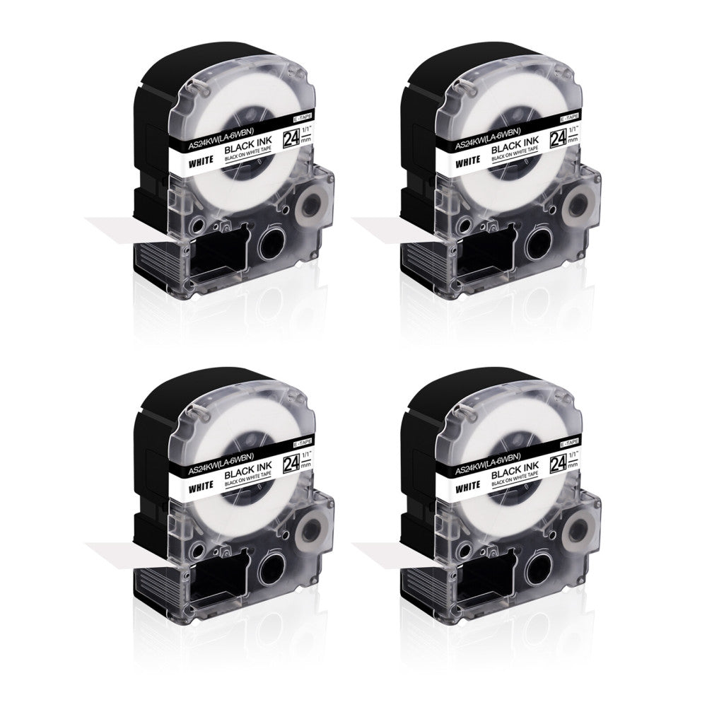 4PK Fits EPSON LK-6WBN KingJim SS24KW 24mm Tape Black on White Label 1"