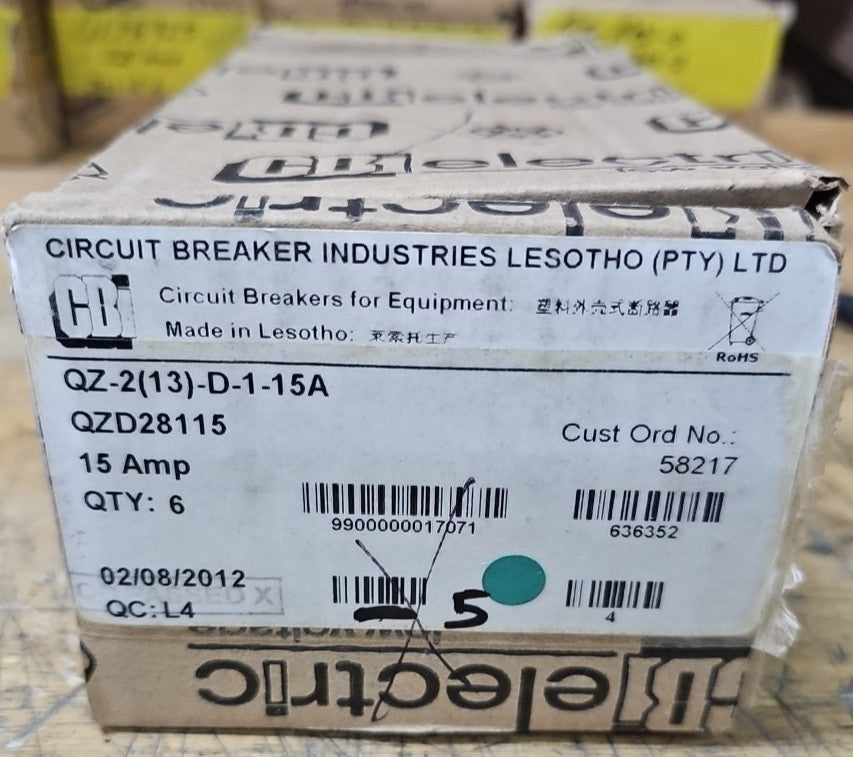 CBI Box of 6 QZD28115 2 POLE 15 AMP Circuit Breaker