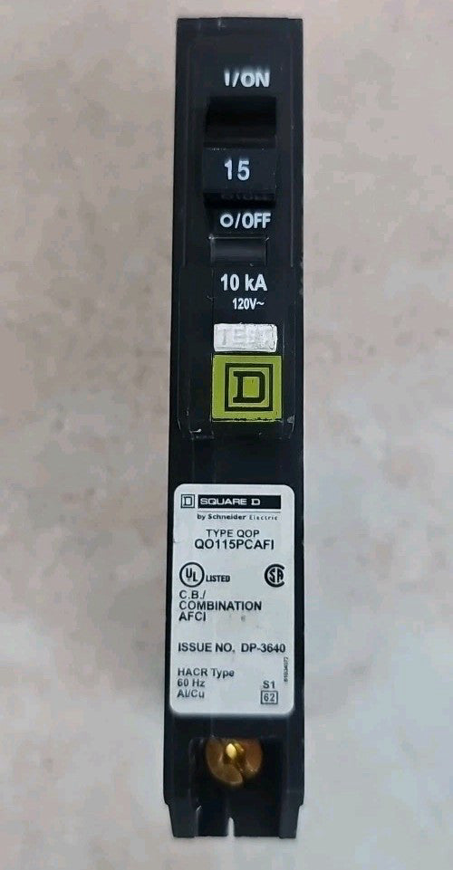 New Take Out Square D QO115PCAFI 15 Amp 1 Pole Arc Fault Circuit Breaker