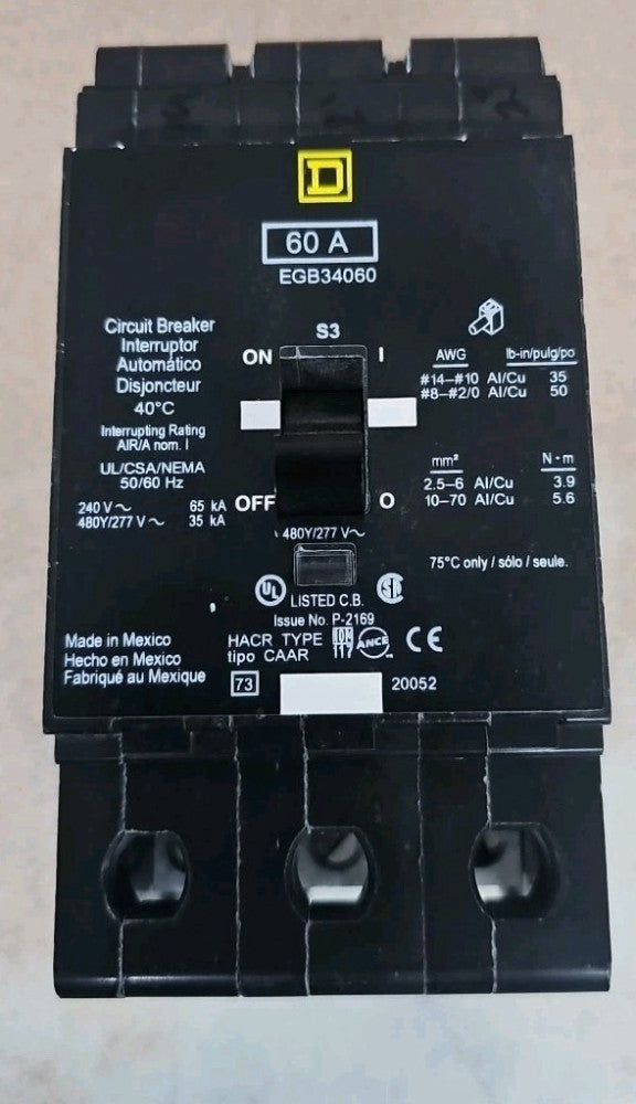 Square D NOS EGB34060 60A 277/480V Circuit Breaker