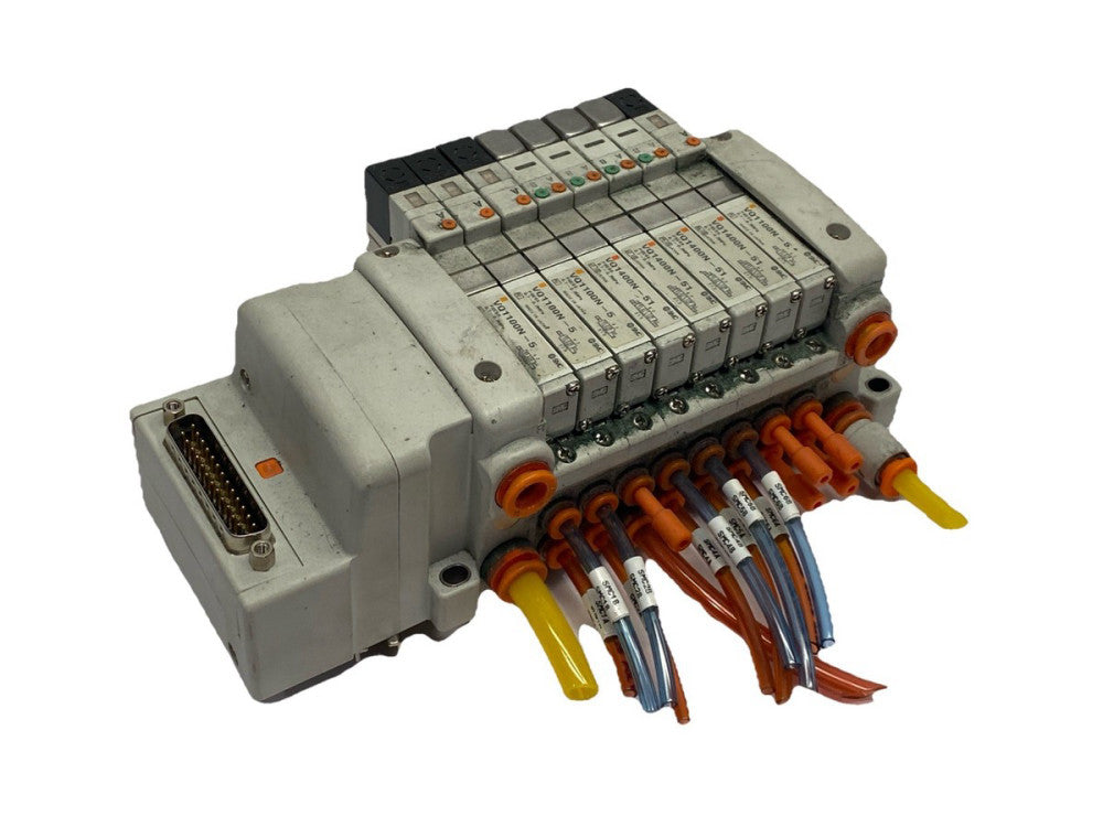 SMC VV5QC11-08N7FD2 Pneumatic Manifold 8-Station w/ 4x VQ1100N-5 4x VQ1400N-51