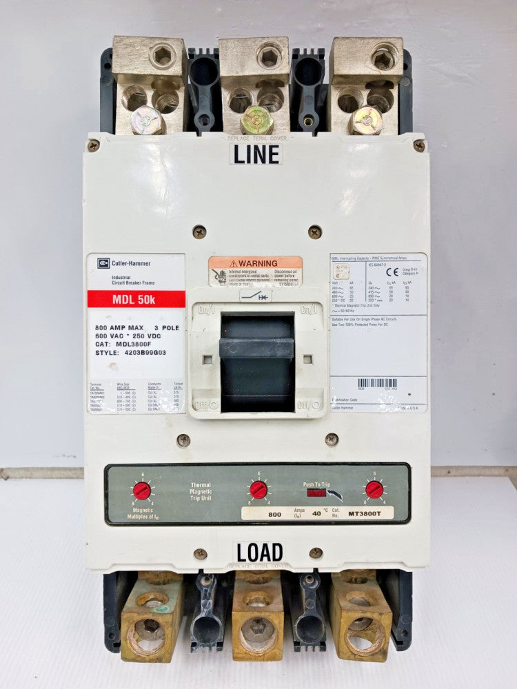 Cutler Hammer 800 Amp Circuit Breaker 3 Pole 600 VAC MDL3800F W/ 800 Amp Trip