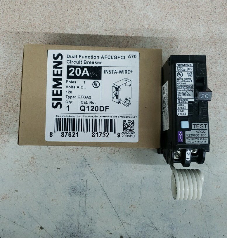 Siemens Dual Function Circuit Breaker Afci/Gfci  20 Amp Q120DF