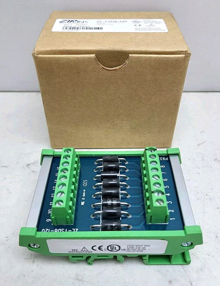 Zip Link ZL-TSD8-120 Transorb Module 8-Pole DIN Rail Mount 120 Vac 2A Used