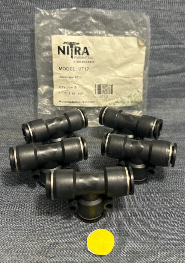 NITRA PNEUMATICS PUSH TO CONNECT UNION TEE  1/2"  MODEL UT12  LOT OF 5