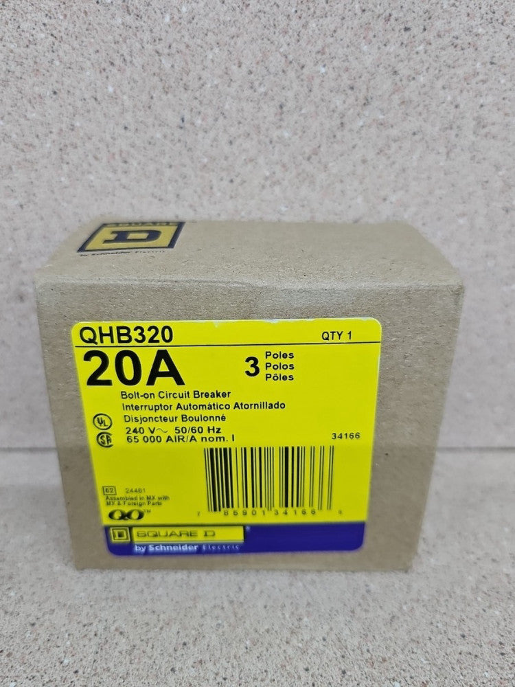Square D QHB320 Circuit Breaker 20A 3P 120/240V 65kA Bolt On 20 Amp 3 Pole