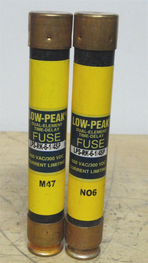  BUSSMANN (Lot of 2) LPS-RK-6-1/4SP - 6.25A Low Peak Time Delay Fuse (2 NEW)