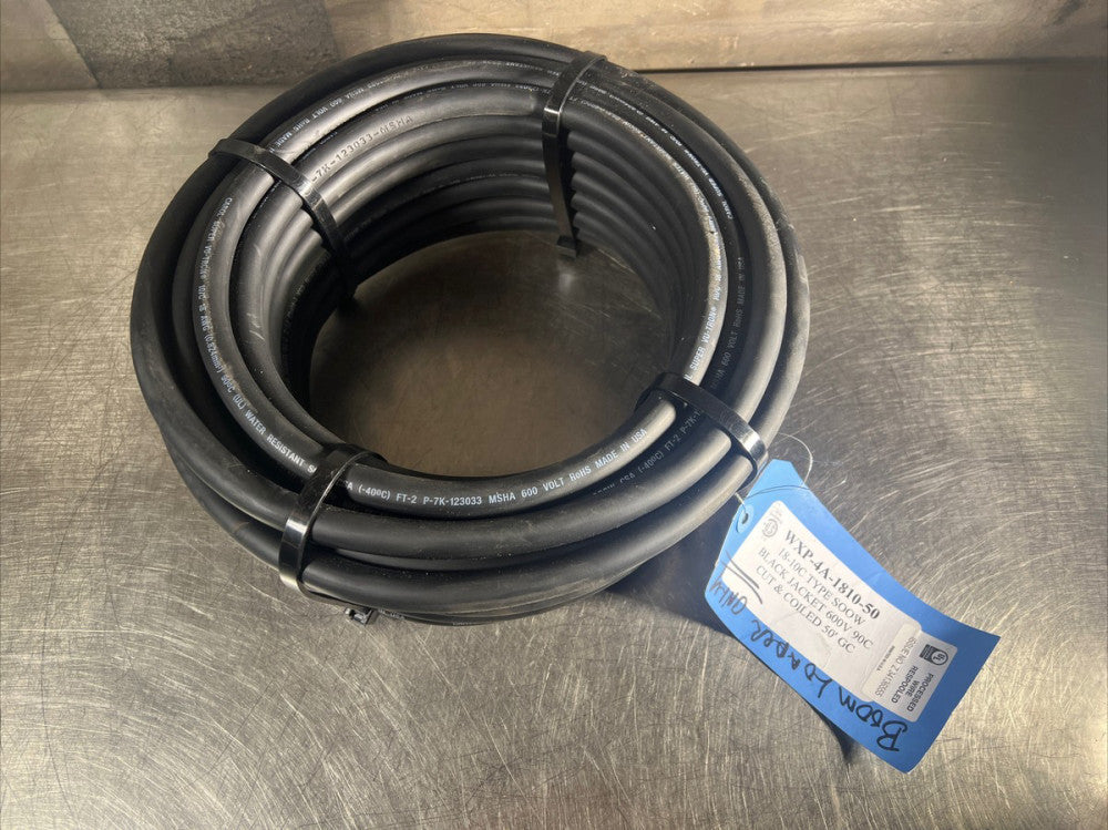 Carol WXP-4A-1810-50 18-10C Type SOOW Black Jacket 600V 90C Cut & Coiled 50’ GC
