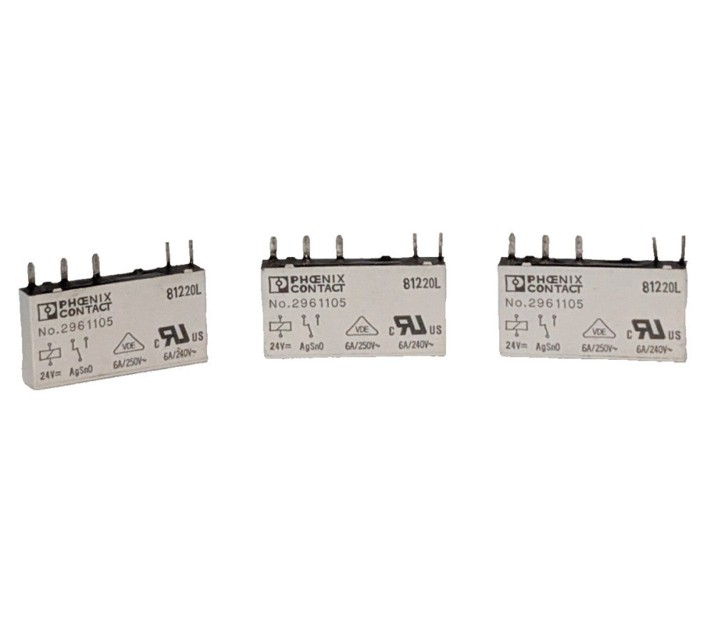 Lot of 3: Phoenix Contact 2961105 Power Relays, 81220L, 5-Pin, 24VDC, 250VAC, 6A