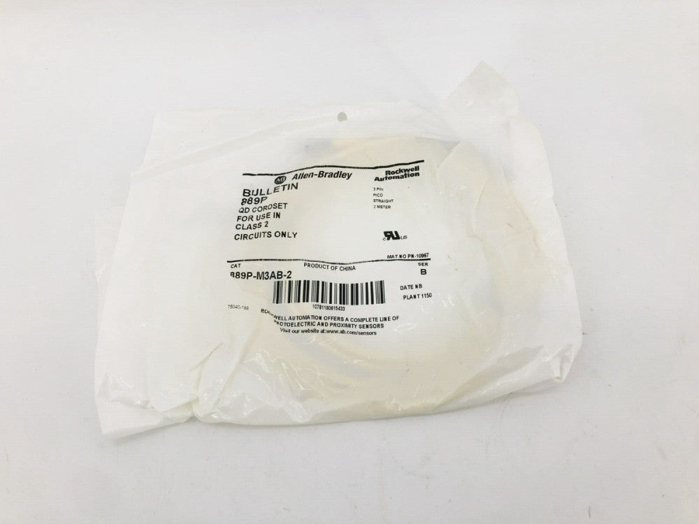 New AB Allen Bradley 889P-M3AB-2 Ser. B QD Cordset 3 Pin Straight 2m