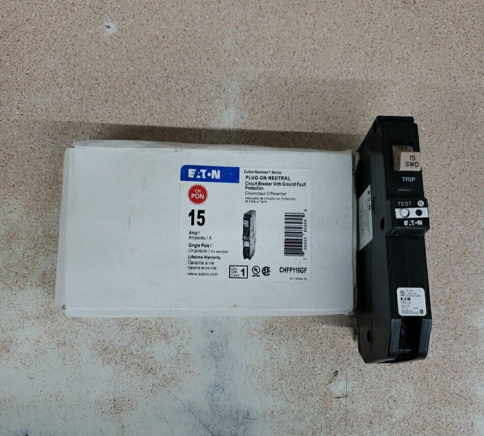 1-EATON CHFP115GF 15A, SINGLE POLE, 120V, GFCI CIRCUIT BREAKER