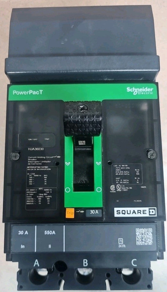 Square D HJA36030 3 Pole 30 Amp 600 Vac I-Line Circuit Breaker NTO