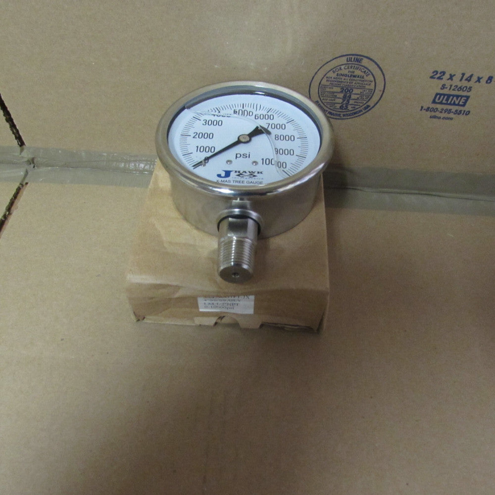 JHAWK INCORPERATED  4" SS X-MAS TREE PRESSURE GAUGE 0-10000PSI 1/2"NPT, NIB!