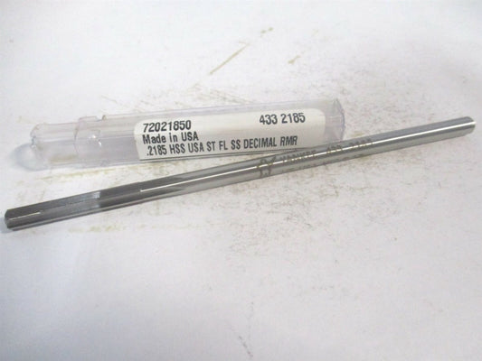 (433-0.2185) 0.2185" x 1-1/4" x 5" OAL 6-Flute Straight HSS RH Chucking Reamer 