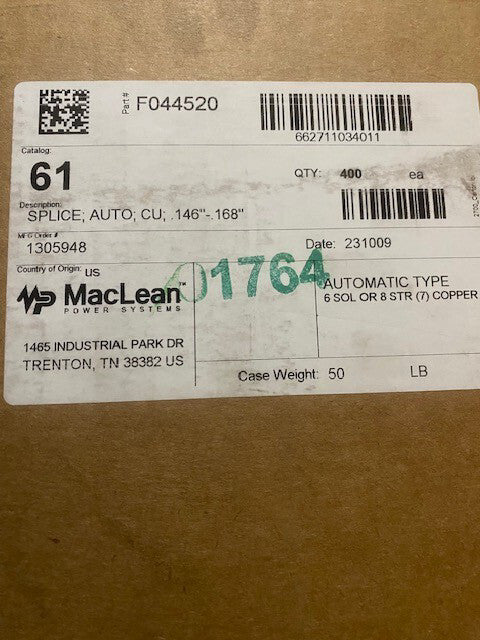 (CASE OF 400) Maclean Power Systems 61 Copper Splice Assembly