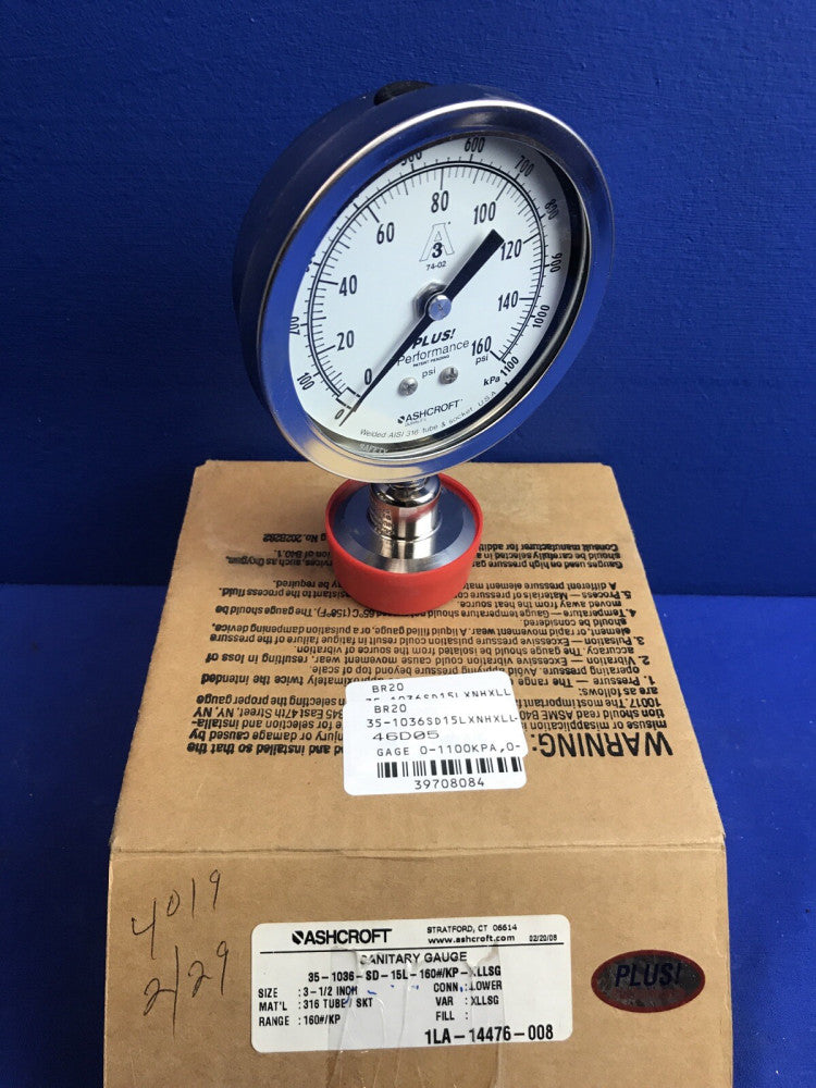 Ashcroft 35-1036-SD-15L-160psi In-Line Sanitary Pressure Gauge 3-1/2"