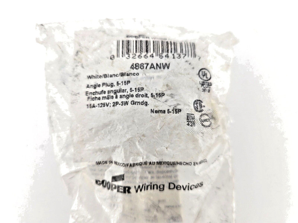 Cooper Wiring Devices 4867ANW White Angle Plug