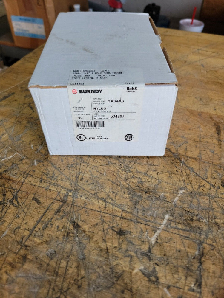 1) New! Burndy YA34A3 2-Hole Lug Compression Connector Straight Barrel 500kcmil