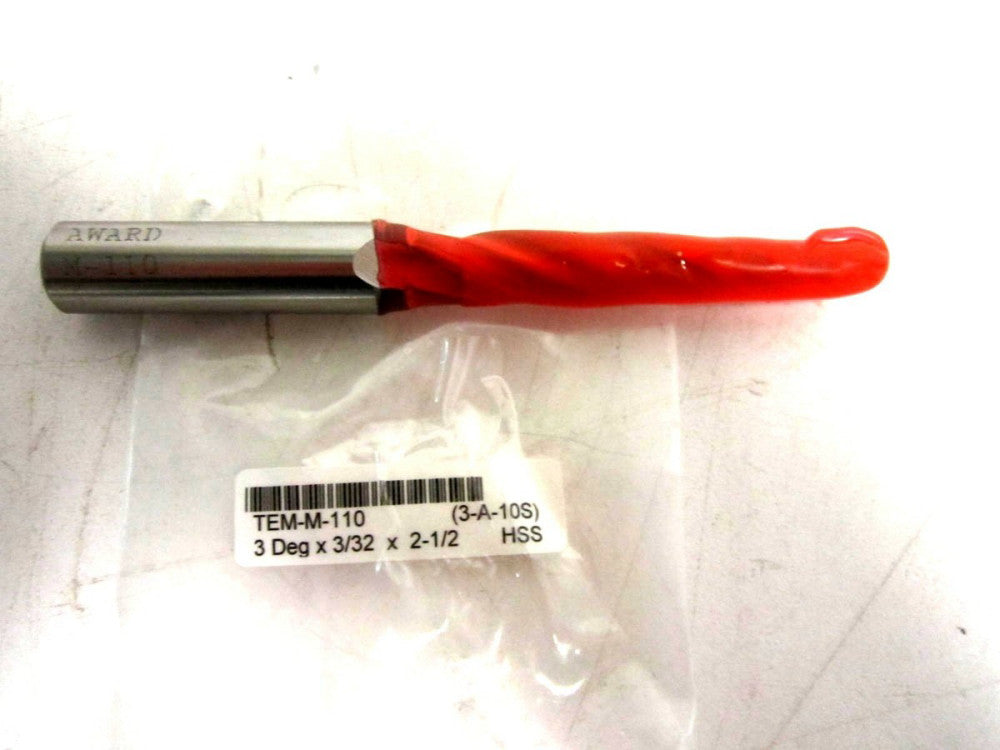 Award (TEM-M-110) 3° 3/32" Small End x 2-1/2 LOC 3F HSS Tapered Square End Mill 
