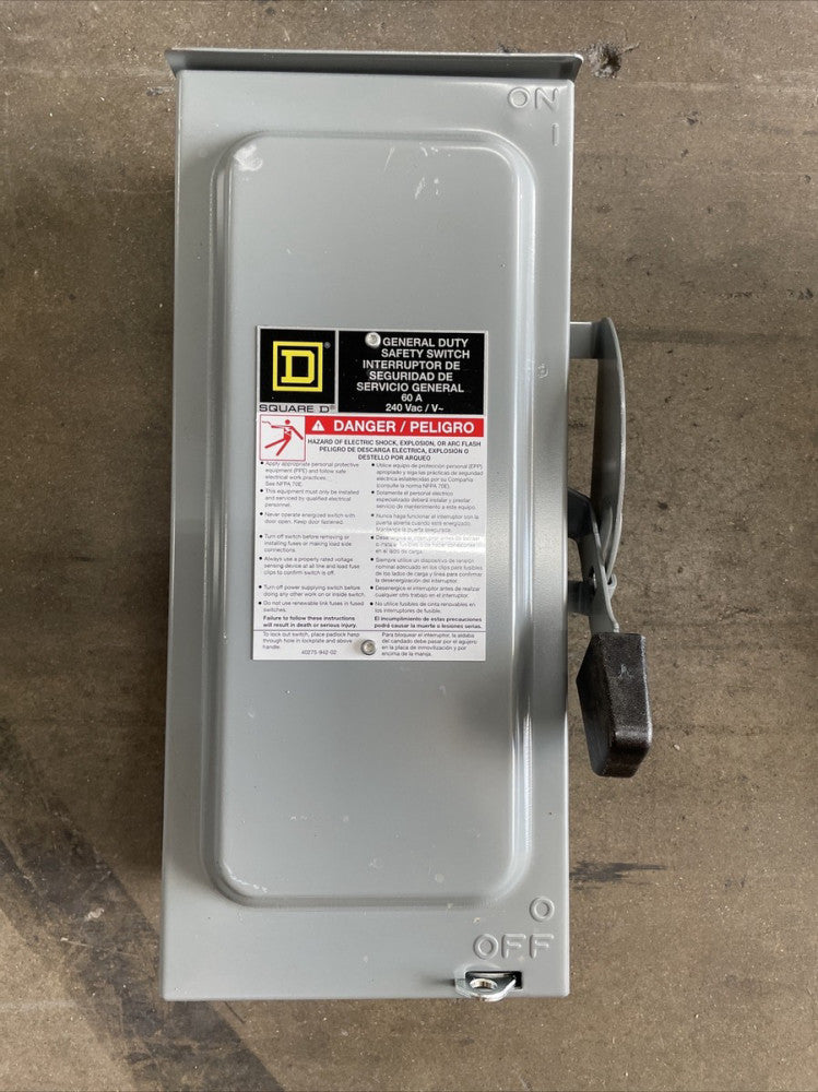 Square D D222NRB General Duty Safety Switch Fusible 60A 2-Pole 15HP 240V NEMA 3R