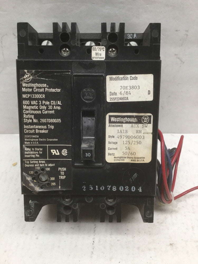 Westinghouse MCP13300CR 30 AMP Motor Circuit Protector 3 Pole 600VAC