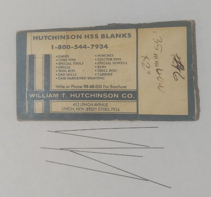Lot Of 6 - USA Hutchinson .35mm x 2" Low Drill Blank Reamer Pin Gage