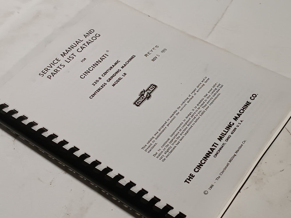 Cincinnati Milling Machine 220-8 LR Centuramic Grinder Service & Parts Manual