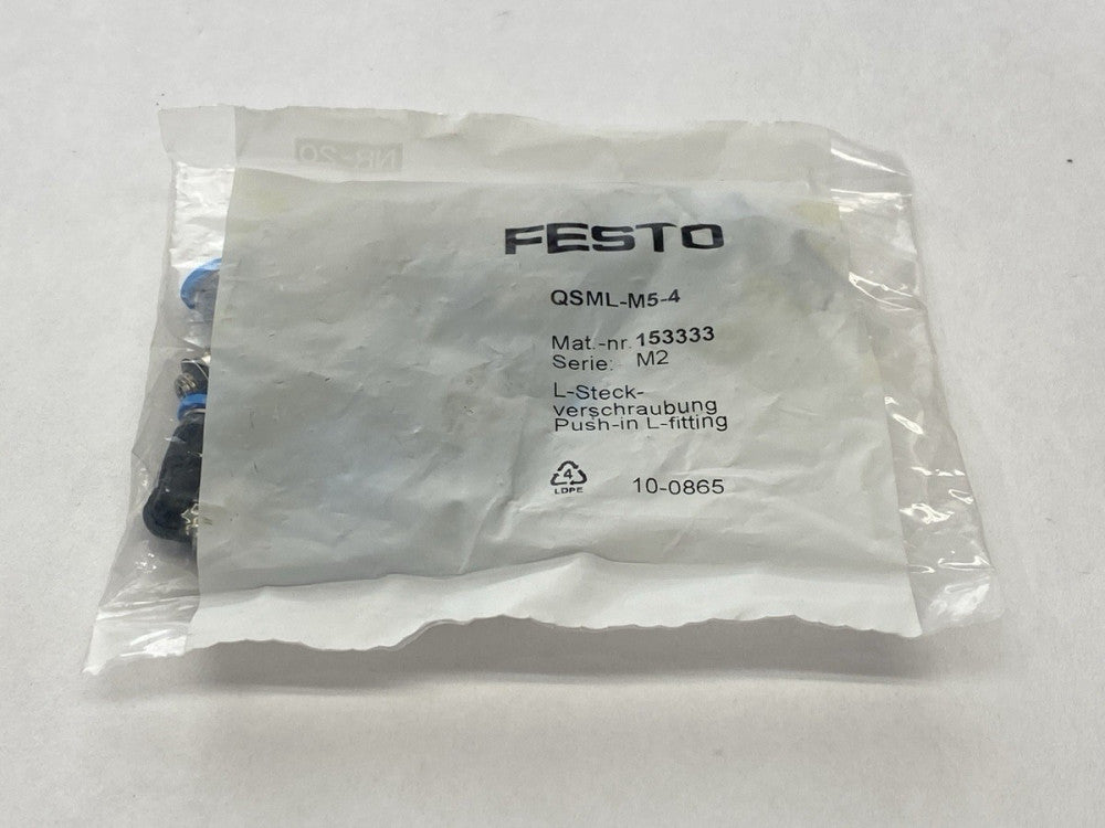 Festo QSML-M5-4 Push-In L-Fitting 4mm OD x M5 153333 LOT OF 10