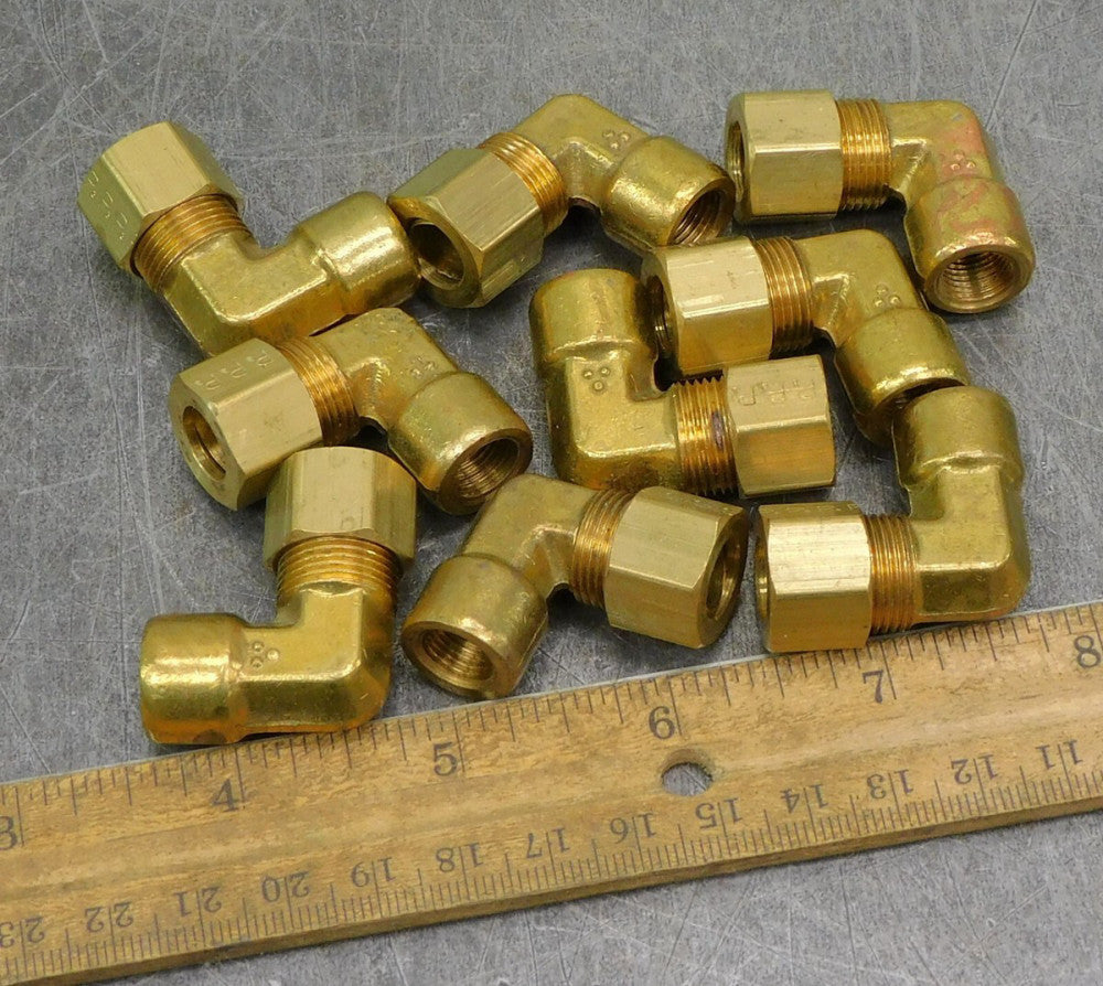 Parker Brass Compression Type NPT Elbow Fitting 3/8" x 1/8" Lot of Nine (9)