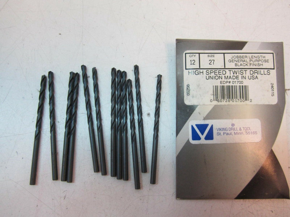 Viking (01700) Size 27 (.1440") HSS Jobber Length Twist Drill Bits - Lot of 12 
