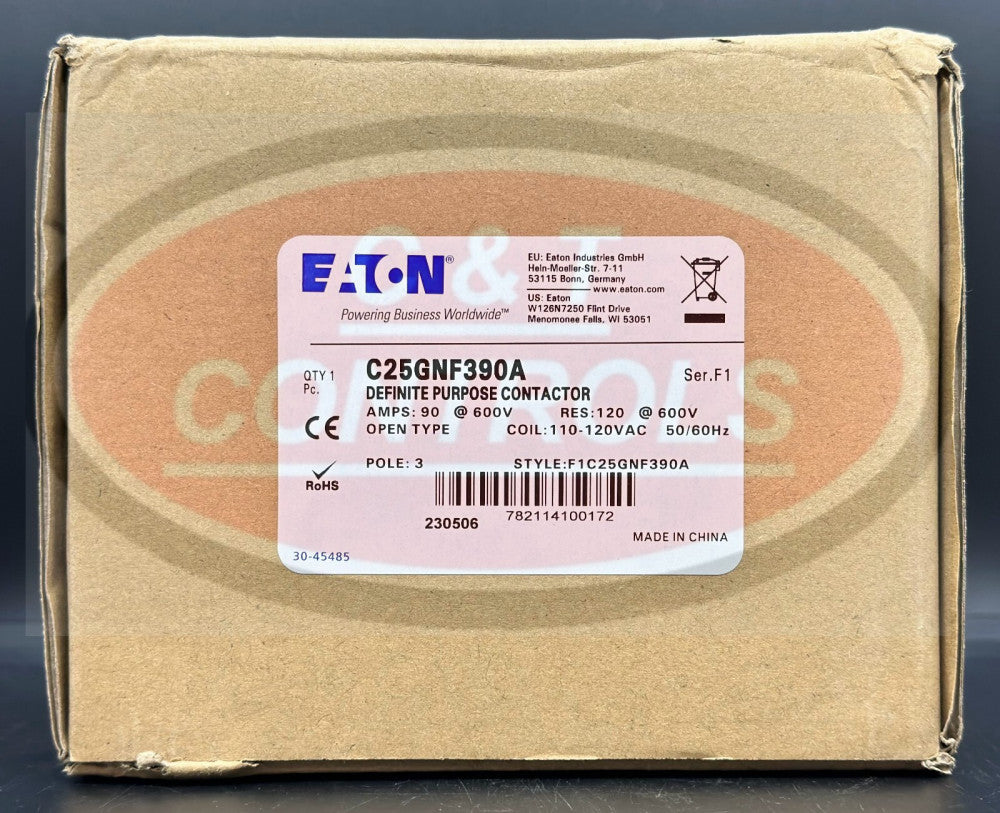 Eaton C25GNF390A 3P 120V 90A Open DP Contactor New In Box USA Stock