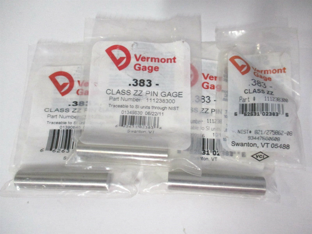 Vermont Gage (111238300) 0.383" Diam Class ZZ Minus Plug & Pin Gage - Lot of 4