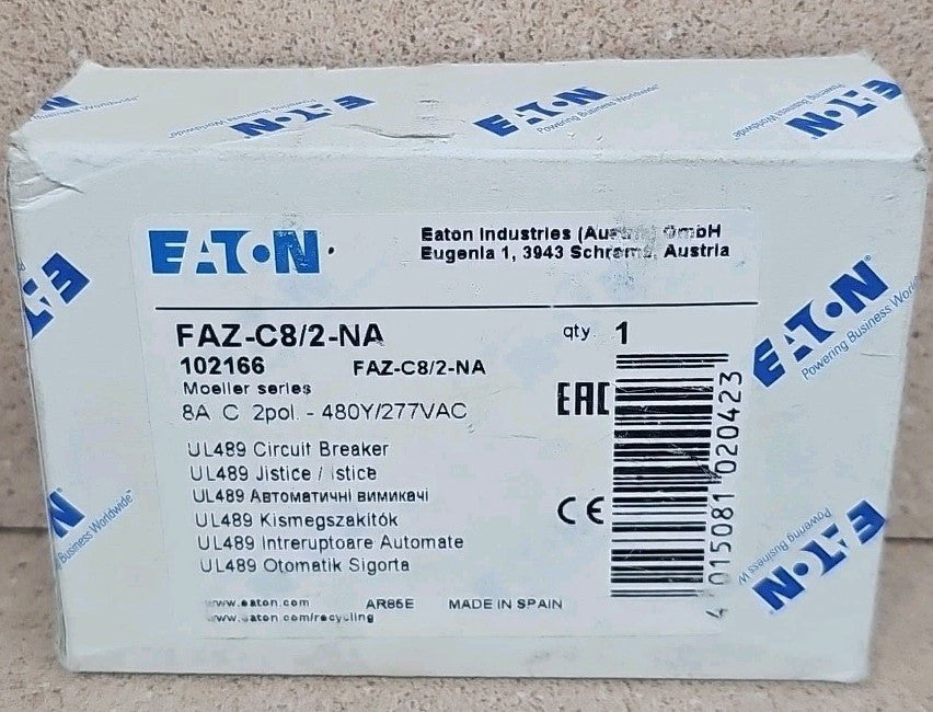 New Eaton FAZ-C8/2-NA 2 Pole 8A Trip C Miniature Circuit Breaker FAZC82NA