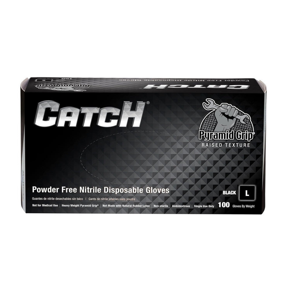 CATCH GL-NT107BKFL 9 Mil Powder-Free Nitrile Gloves, Raised Pyramid Grip, Black,