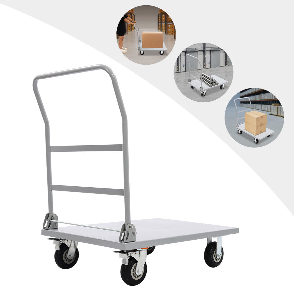 220LBS Folding Platform Cart Rolling Flatbed Cart Hand Platform Truck Push Dolly