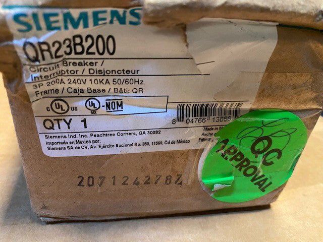 Siemens QR23B200  Circuit Breaker, 200A, 240V, 3Pole