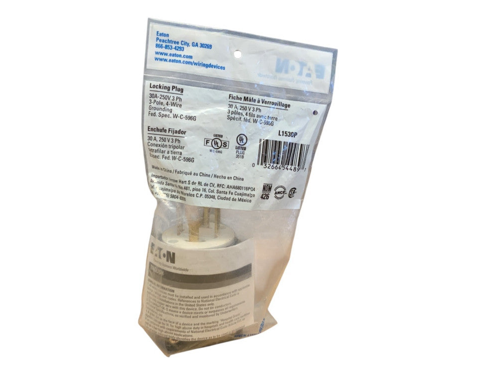 EATON L1530P LOCKING PLUG 30A 250VAC NEMA L15-30P 3 POLE 4 WIRE GROUNDING