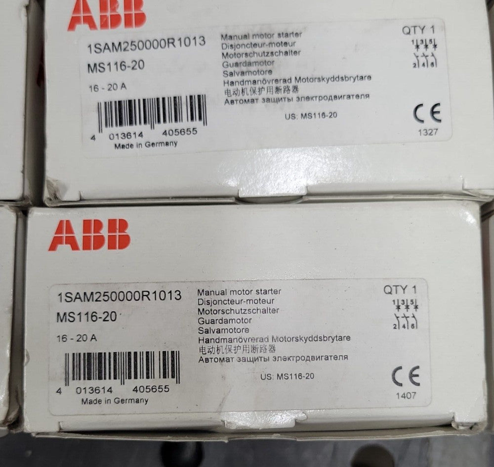 1- ABB MS116-20 Manual Motor Product ID 1SAM250000R1013 Setting Range 16-20A