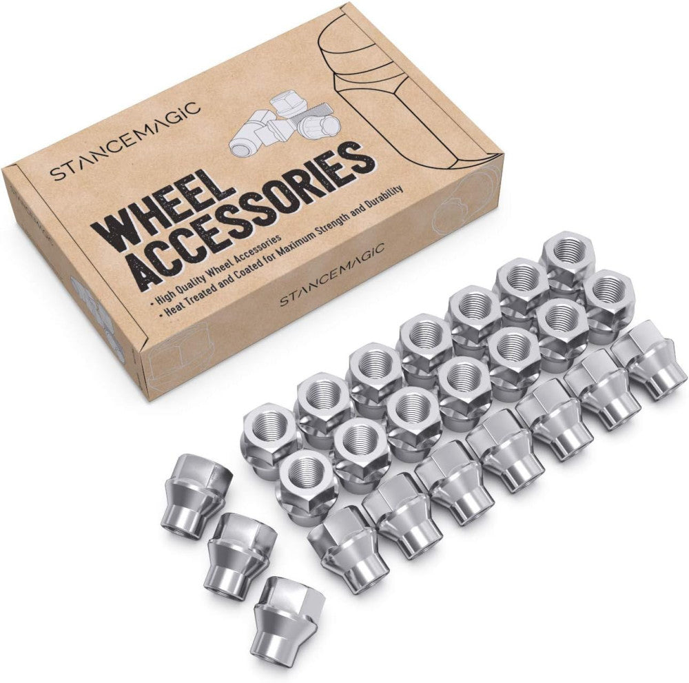 24pcs Chrome Silver Open ET Lug Nuts - Metric 12x1.5 Thread Size - 1 