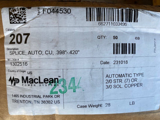 (CASE OF 50) Maclean Power 207 COPPER SPLICE