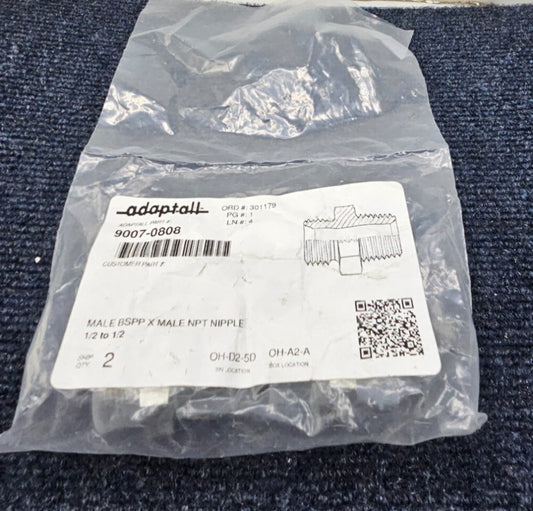 (QTY 2) ADAPTALL 9007-0808 Hose Adapter 1/2" BSPP 1/2" NPT 55DR55
