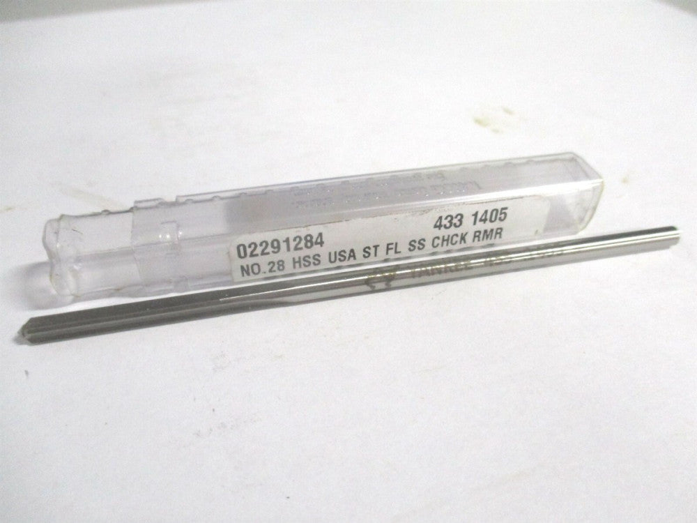 (433-0.1405) #28 x 1" x 4" OAL Straight Shank HSS 4-Flute Chucking Reamer 